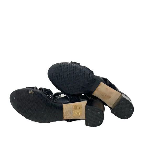 Aquatalia Cameo Block Heel Sandals Strappy Perforated Leather Black Size US 8.5 - Picture 10 of 10